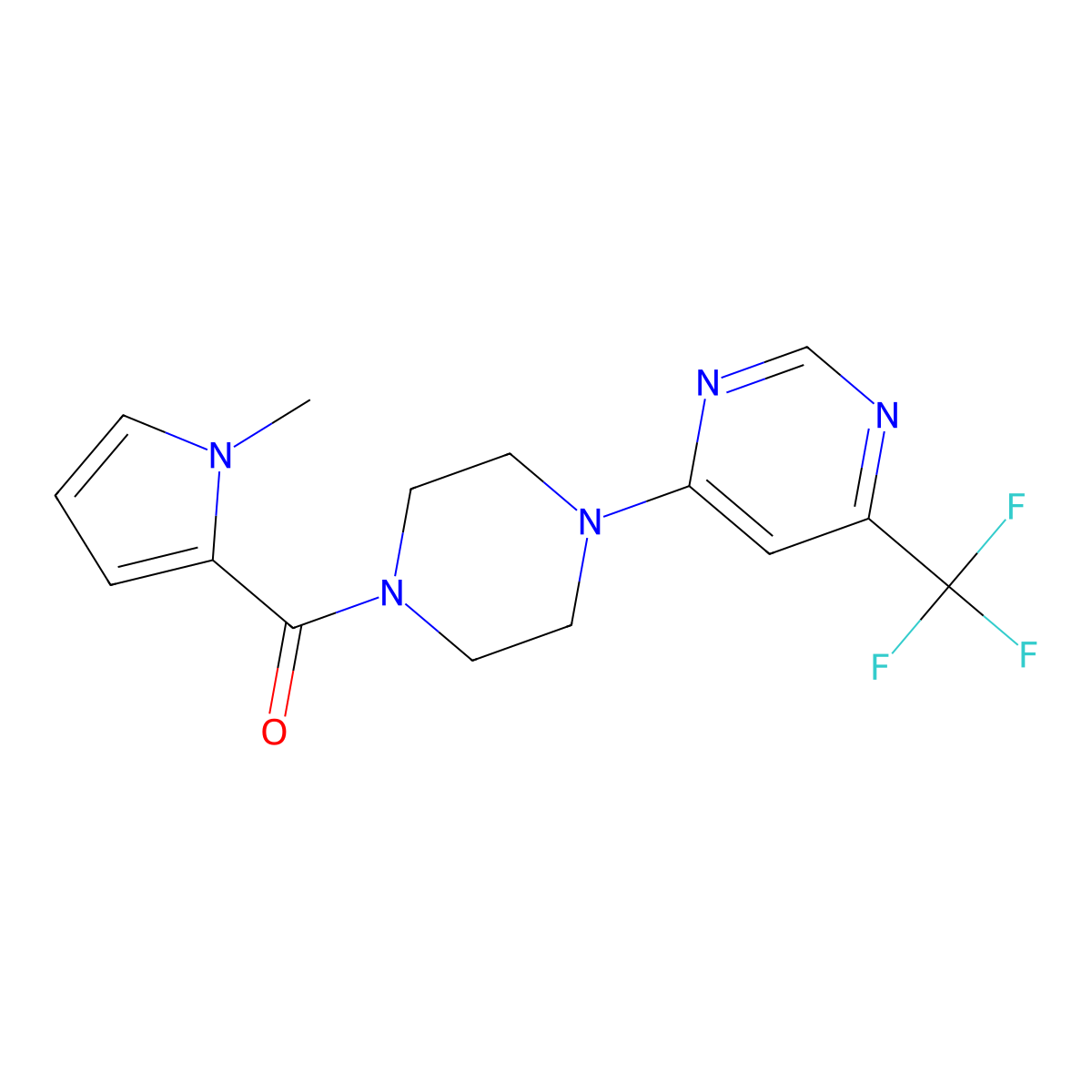(1-methyl-1H-pyrrol-2-yl)(4-(6-(trifluoromethyl)pyrimidin-4-yl)piperazin-1-yl)methanone molecular structure, CAS 2034263-54-0