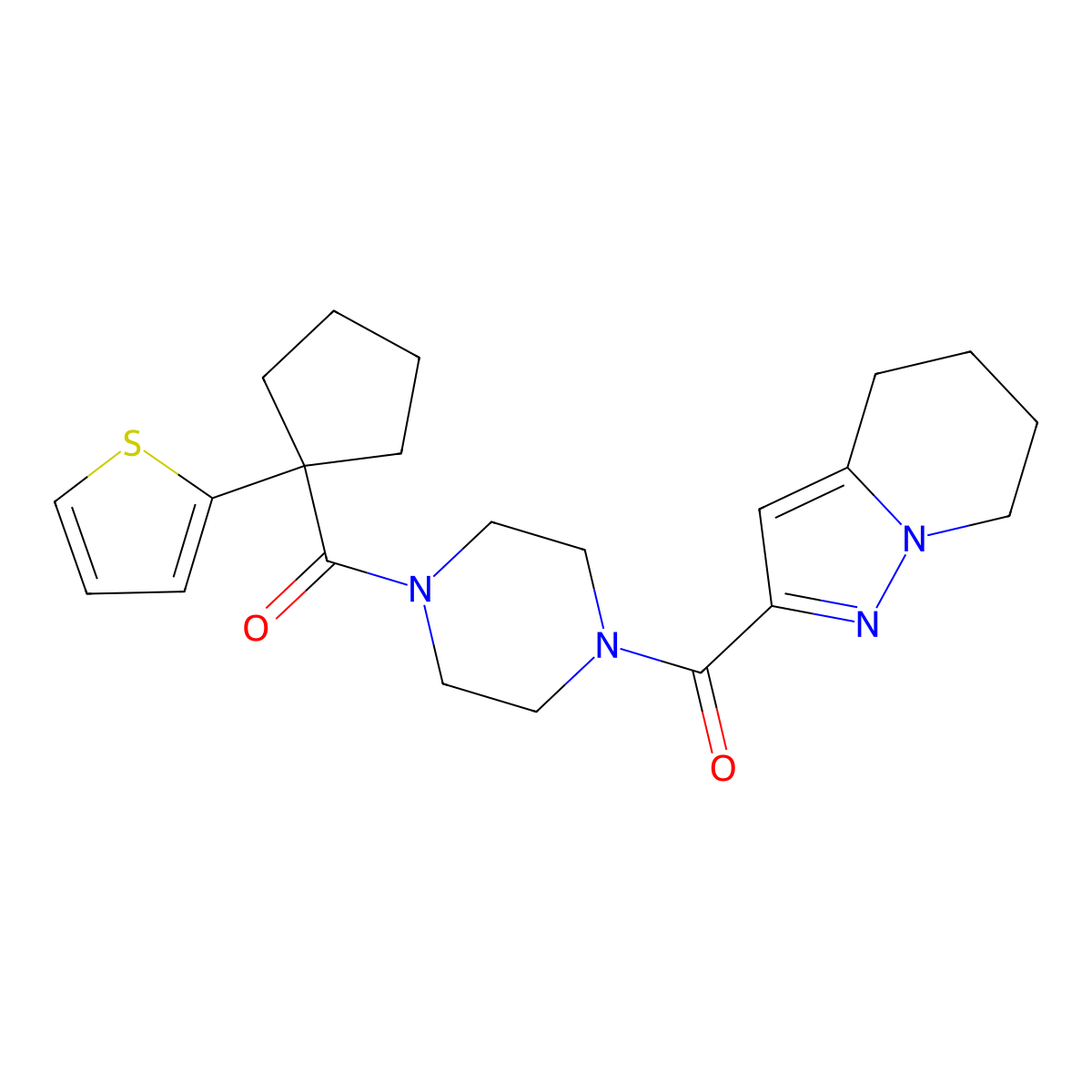 (4,5,6,7-Tetrahydropyrazolo[1,5-a]pyridin-2-yl)(4-(1-(thiophen-2-yl)cyclopentanecarbonyl)piperazin-1-yl)methanone molecular structure, CAS 2034263-58-4