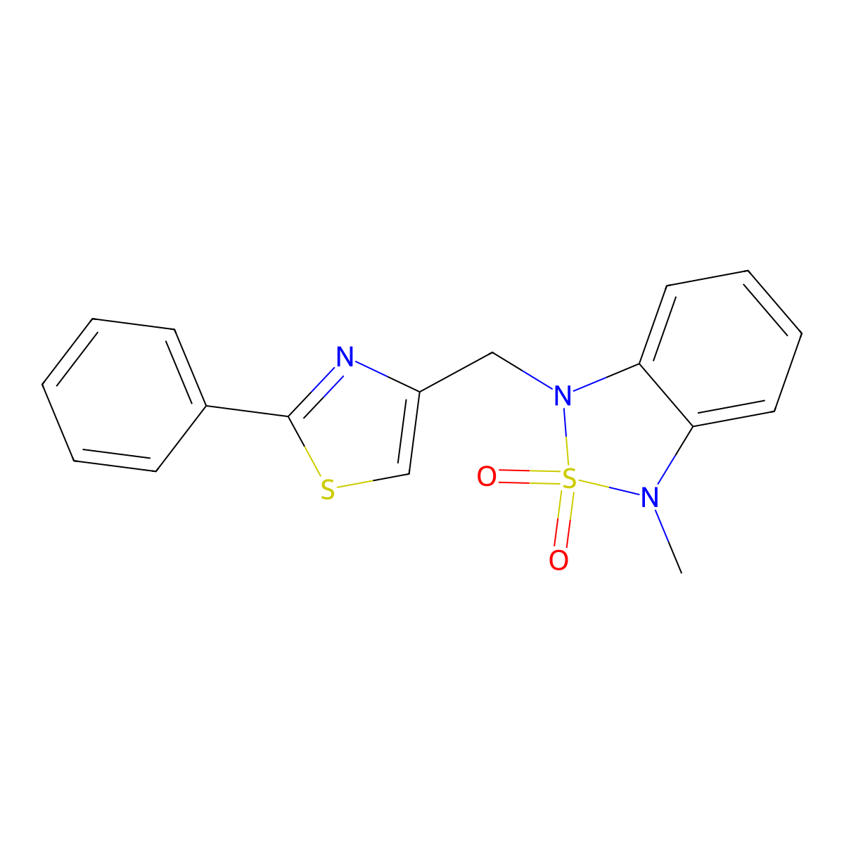 1-Methyl-3-((2-phenylthiazol-4-yl)methyl)-1,3-dihydrobenzo[c][1,2,5]thiadiazole 2,2-dioxide molecular structure, CAS 2034263-59-5