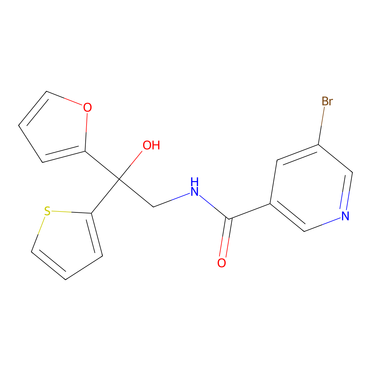 5-bromo-N-(2-(furan-2-yl)-2-hydroxy-2-(thiophen-2-yl)ethyl)nicotinamide molecular structure, CAS 2034263-64-2