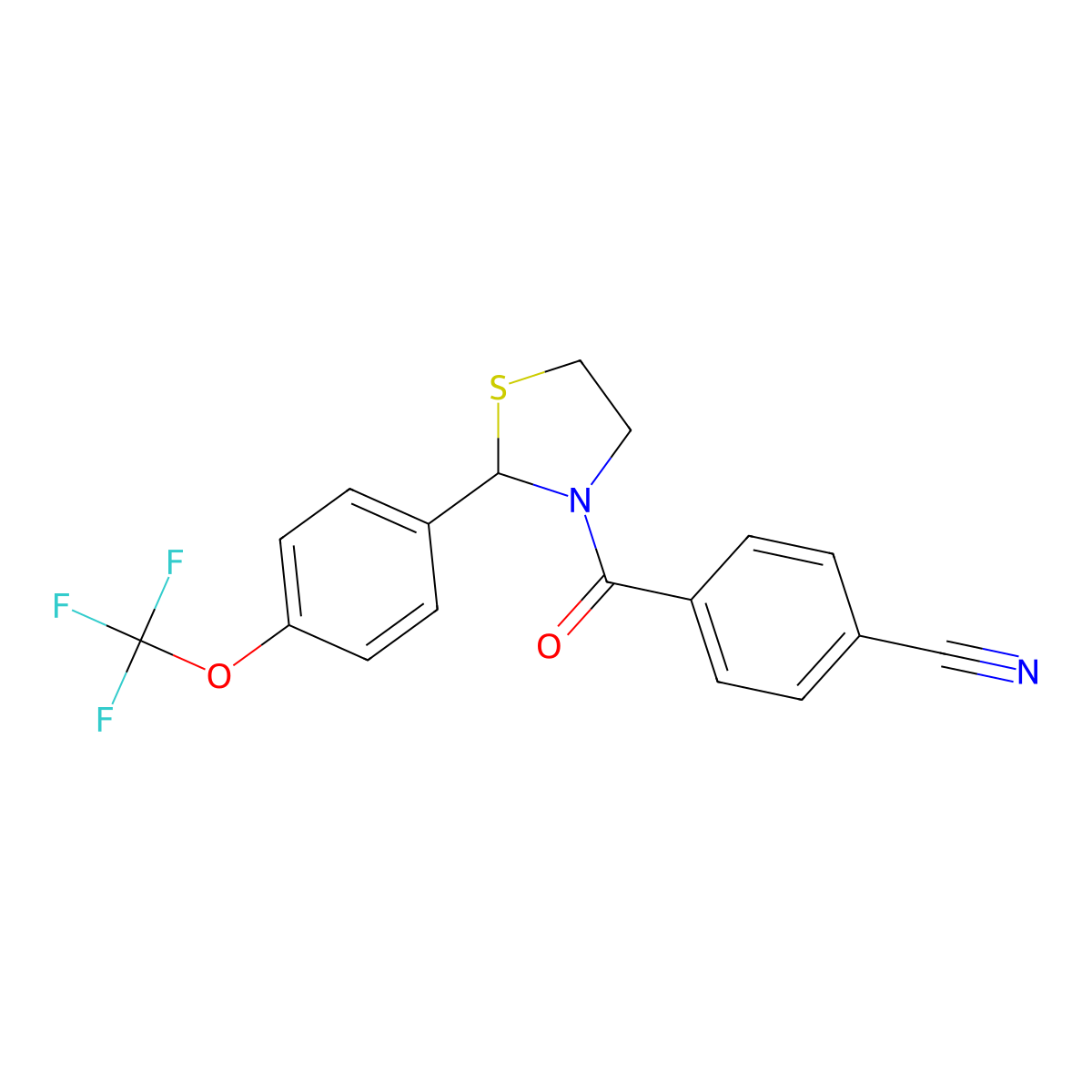 4-(2-(4-(Trifluoromethoxy)phenyl)thiazolidine-3-carbonyl)benzonitrile molecular structure, CAS 2034263-72-2