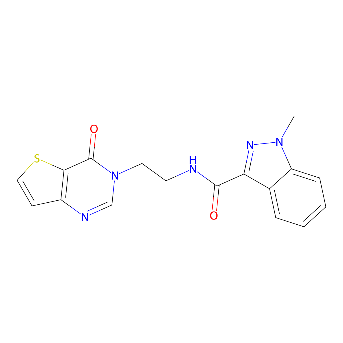 1-methyl-N-(2-(4-oxothieno[3,2-d]pyrimidin-3(4H)-yl)ethyl)-1H-indazole-3-carboxamide molecular structure, CAS 2034263-75-5