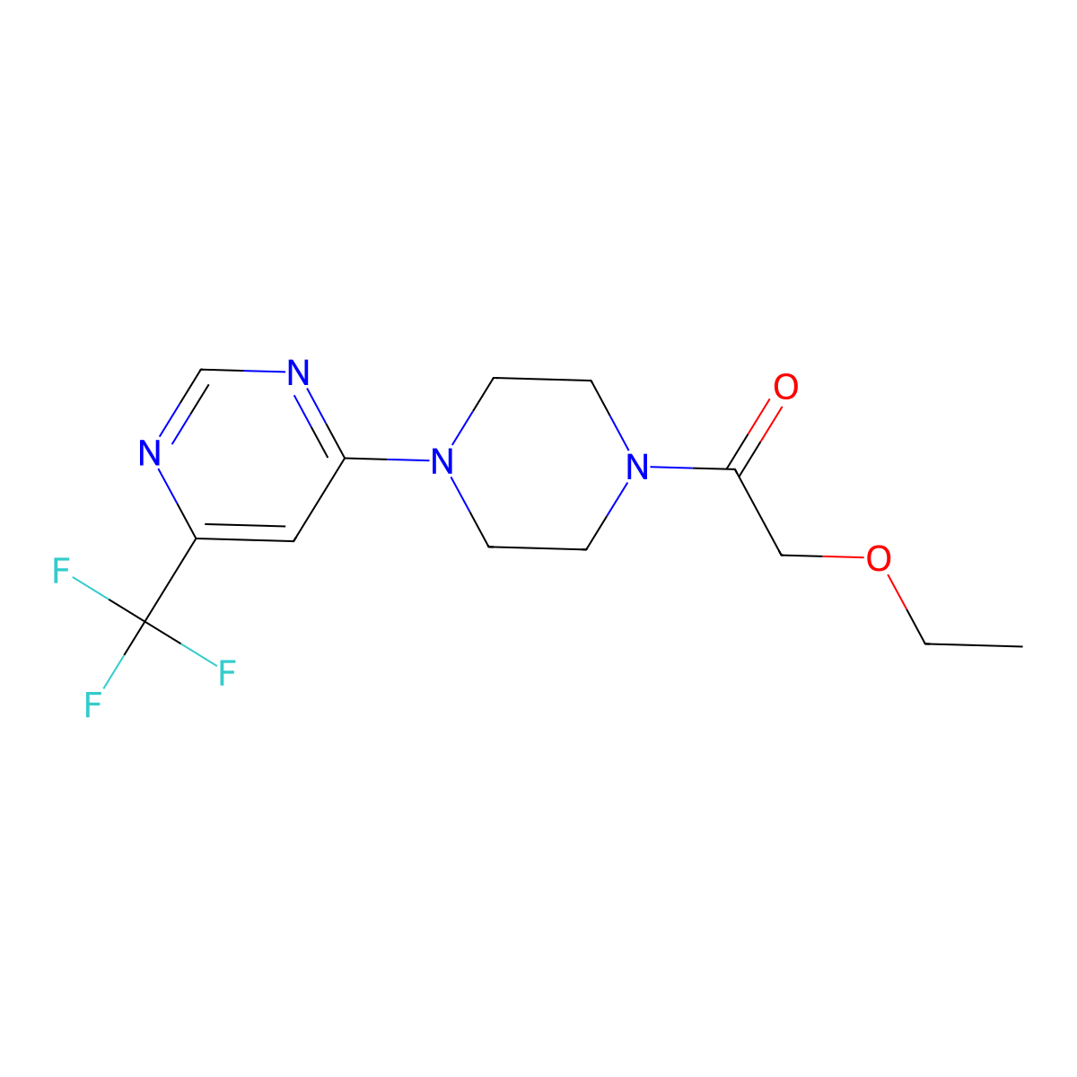 2-Ethoxy-1-(4-(6-(trifluoromethyl)pyrimidin-4-yl)piperazin-1-yl)ethanone molecular structure, CAS 2034263-81-3