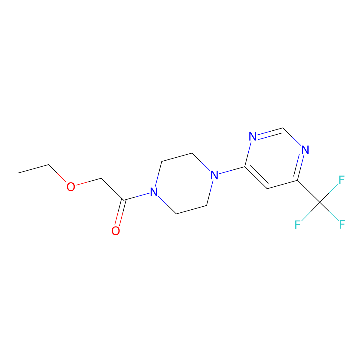 2-Ethoxy-1-(4-(6-(trifluoromethyl)pyrimidin-4-yl)piperazin-1-yl)ethanone molecular structure, CAS 2034263-81-3