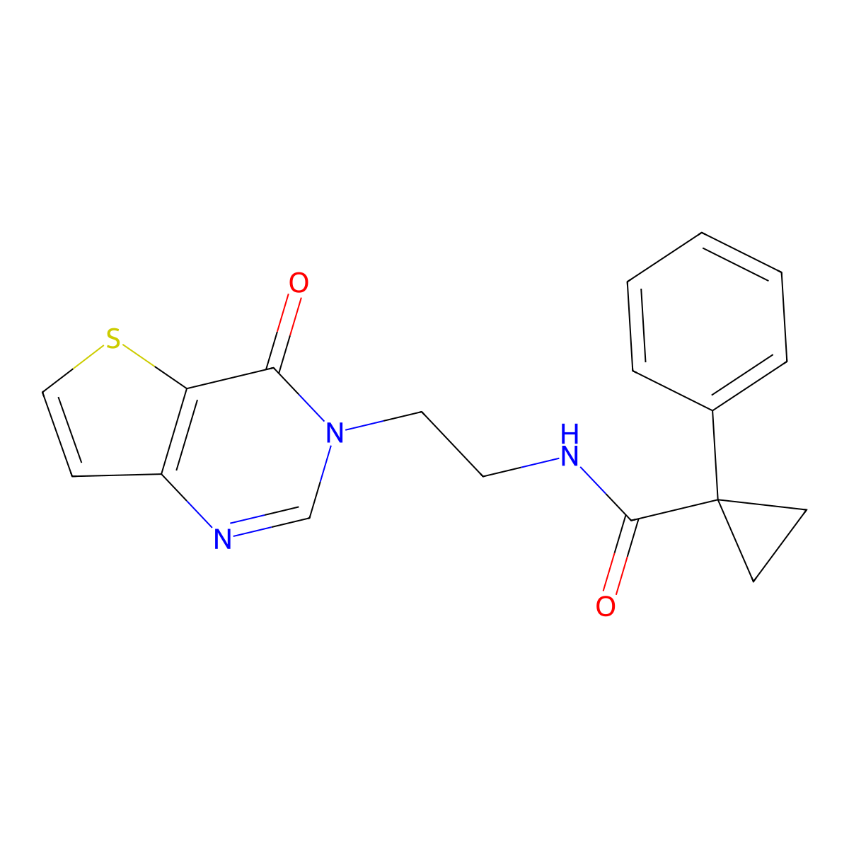 N-(2-(4-oxothieno[3,2-d]pyrimidin-3(4H)-yl)ethyl)-1-phenylcyclopropanecarboxamide molecular structure, CAS 2034263-85-7