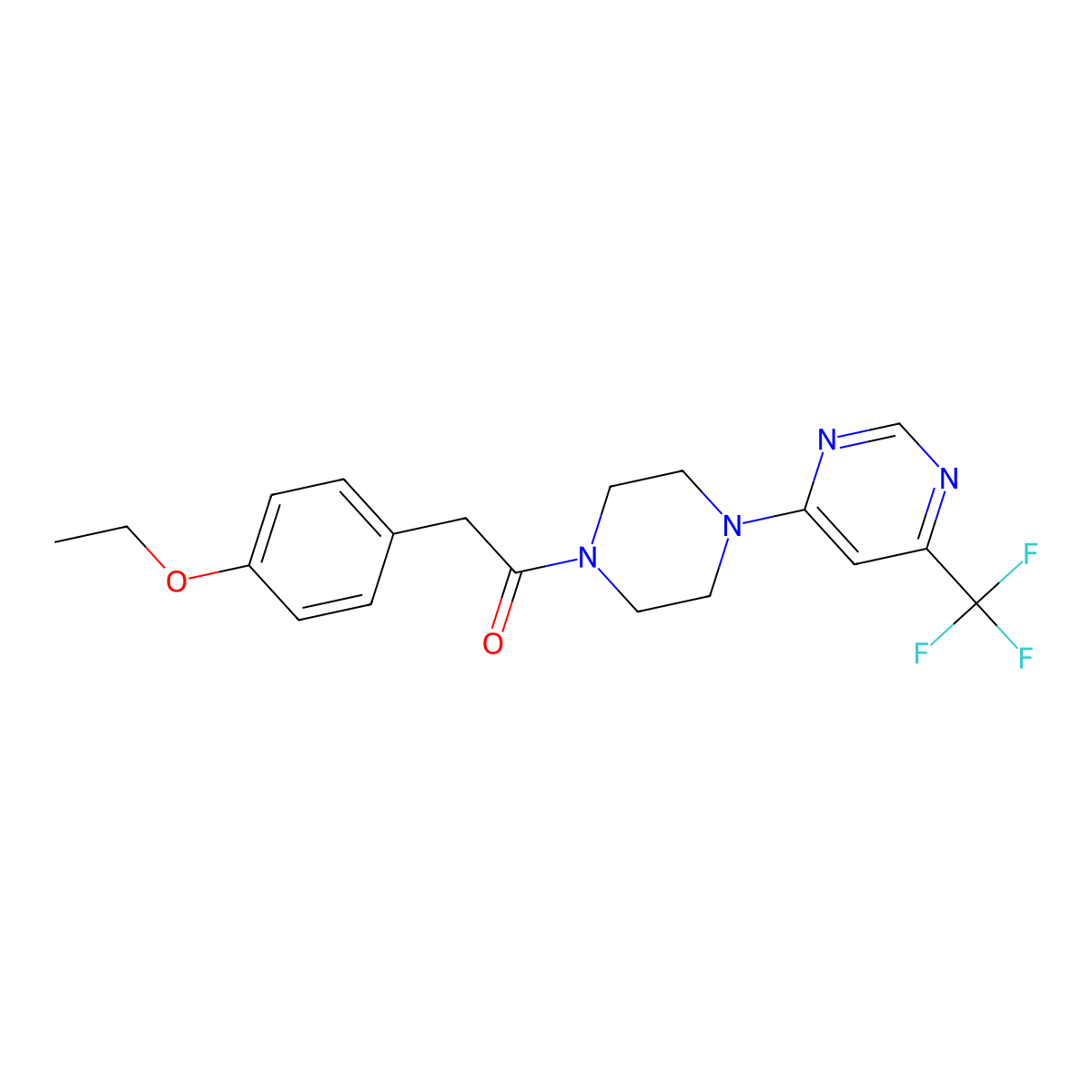2-(4-Ethoxyphenyl)-1-(4-(6-(trifluoromethyl)pyrimidin-4-yl)piperazin-1-yl)ethanone molecular structure, CAS 2034263-89-1