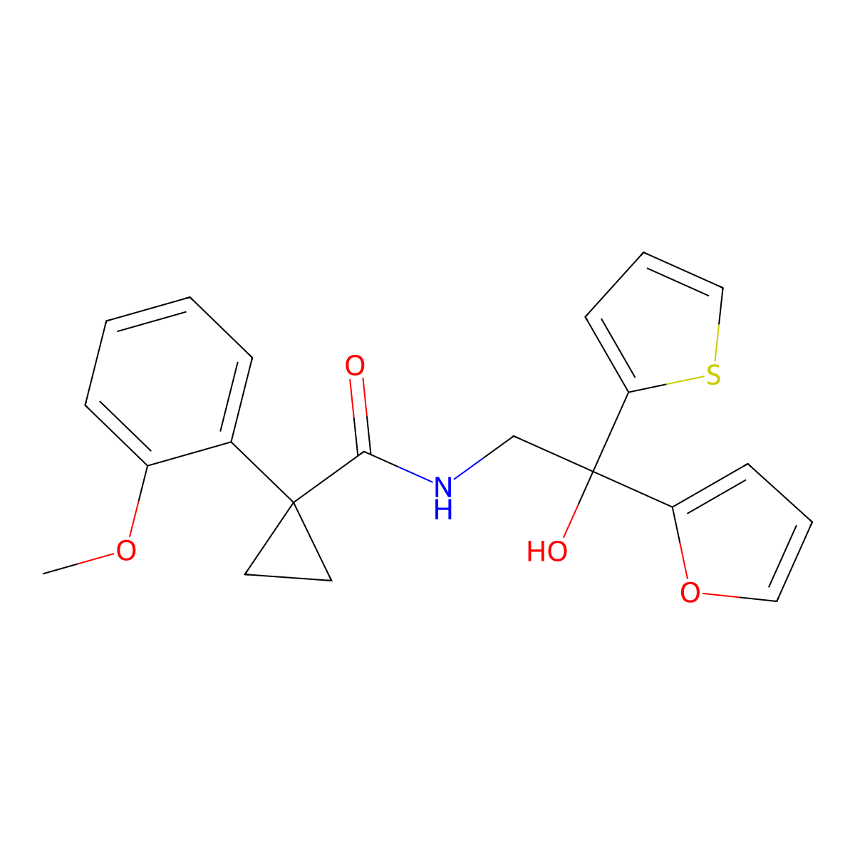 N-(2-(furan-2-yl)-2-hydroxy-2-(thiophen-2-yl)ethyl)-1-(2-methoxyphenyl)cyclopropanecarboxamide molecular structure, CAS 2034263-91-5