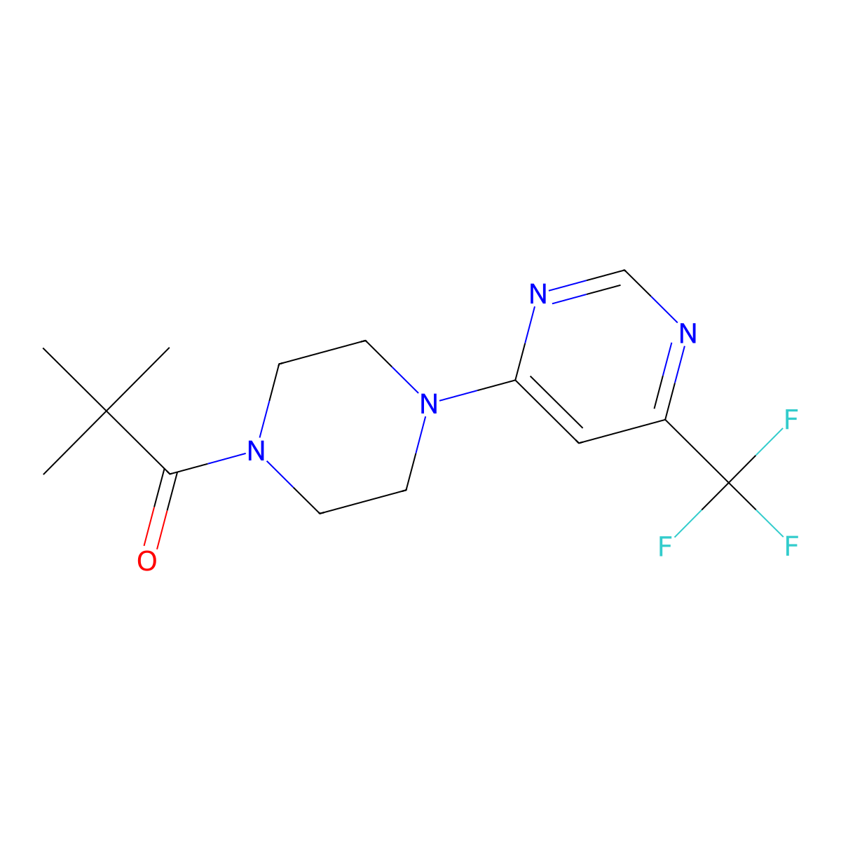 2,2-Dimethyl-1-(4-(6-(trifluoromethyl)pyrimidin-4-yl)piperazin-1-yl)propan-1-one molecular structure, CAS 2034263-95-9
