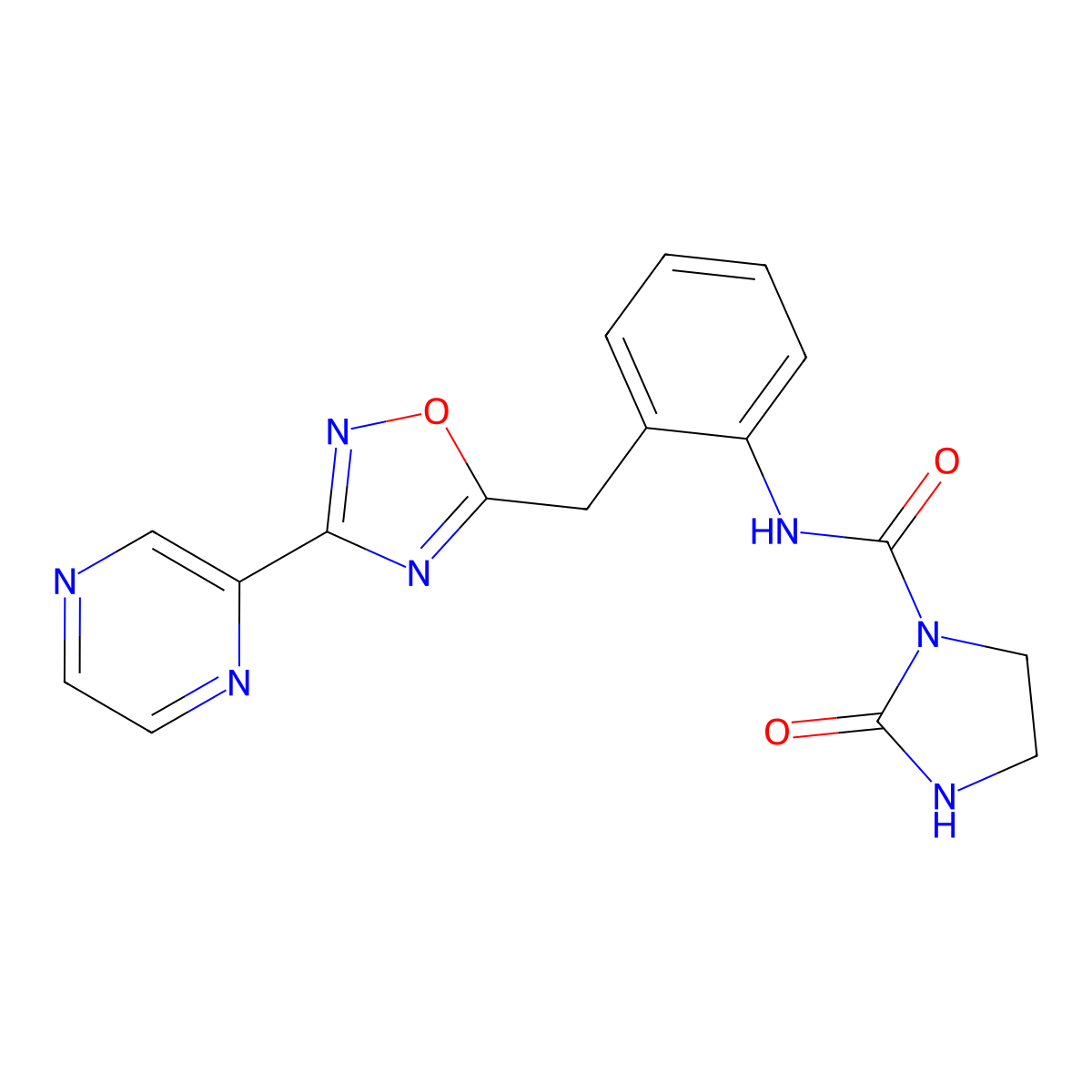 2-oxo-N-(2-((3-(pyrazin-2-yl)-1,2,4-oxadiazol-5-yl)methyl)phenyl)imidazolidine-1-carboxamide molecular structure, CAS 2034263-98-2