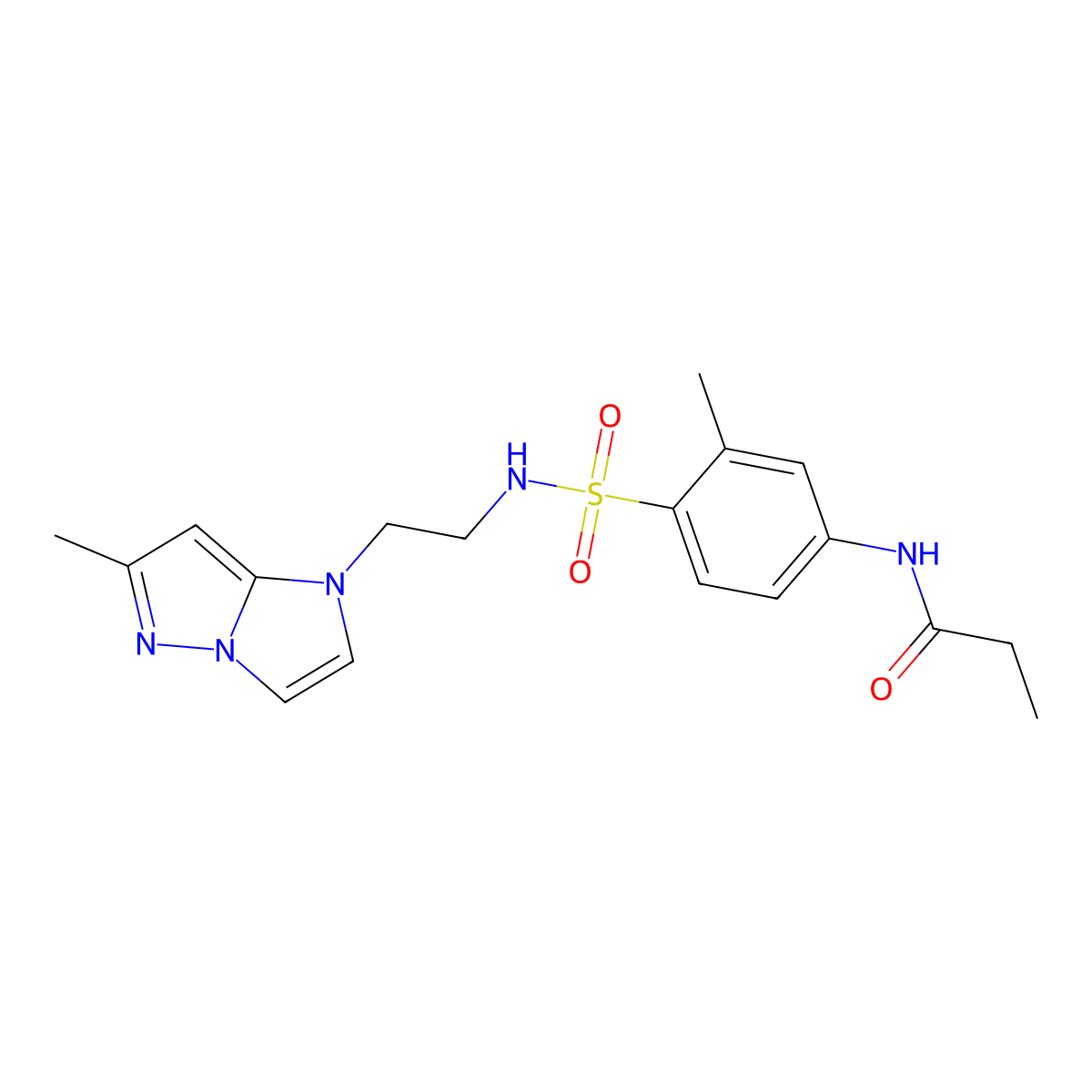 N-(3-methyl-4-(N-(2-(6-methyl-1H-imidazo[1,2-b]pyrazol-1-yl)ethyl)sulfamoyl)phenyl)propionamide molecular structure, CAS 2034263-99-3