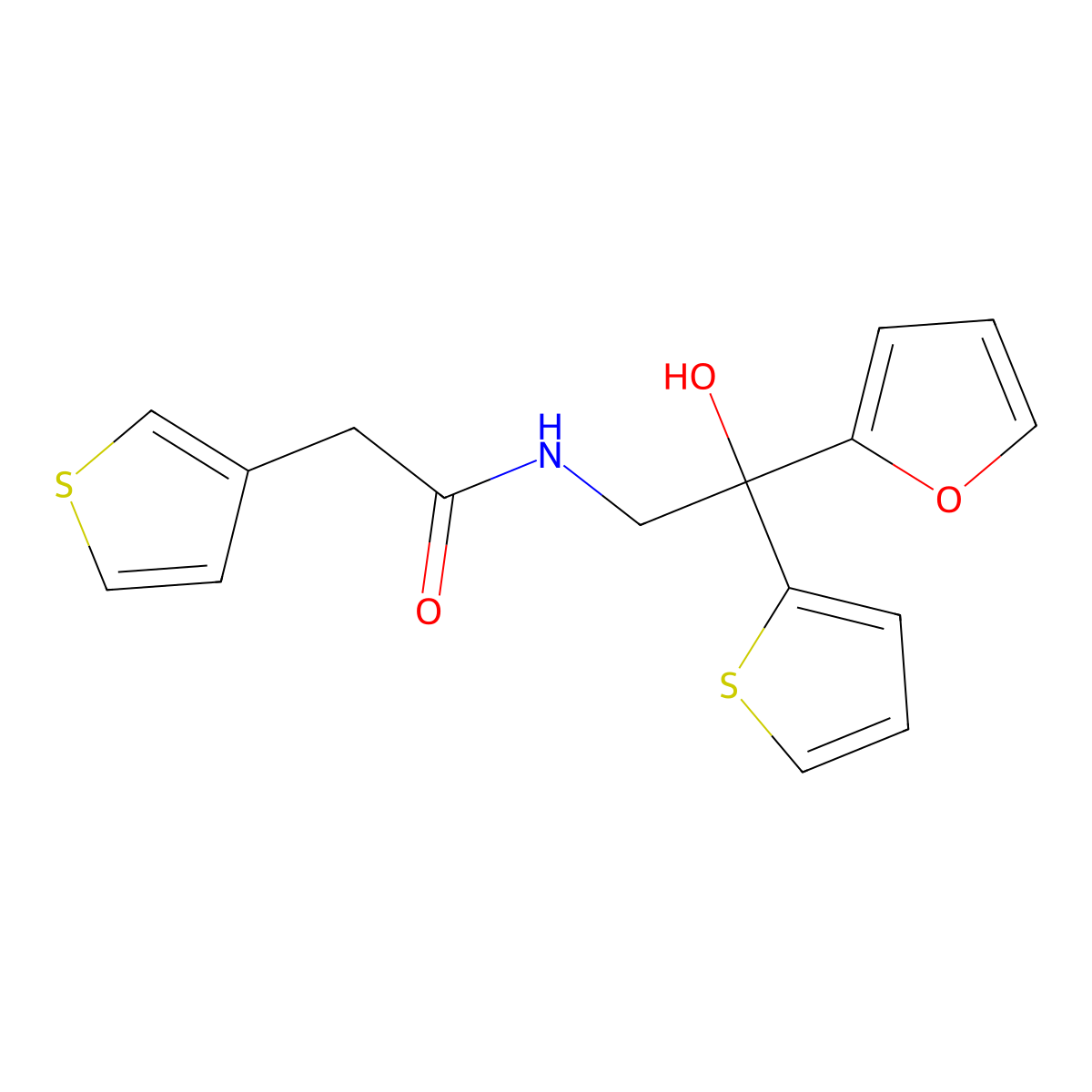 N-(2-(furan-2-yl)-2-hydroxy-2-(thiophen-2-yl)ethyl)-2-(thiophen-3-yl)acetamide molecular structure, CAS 2034264-03-2