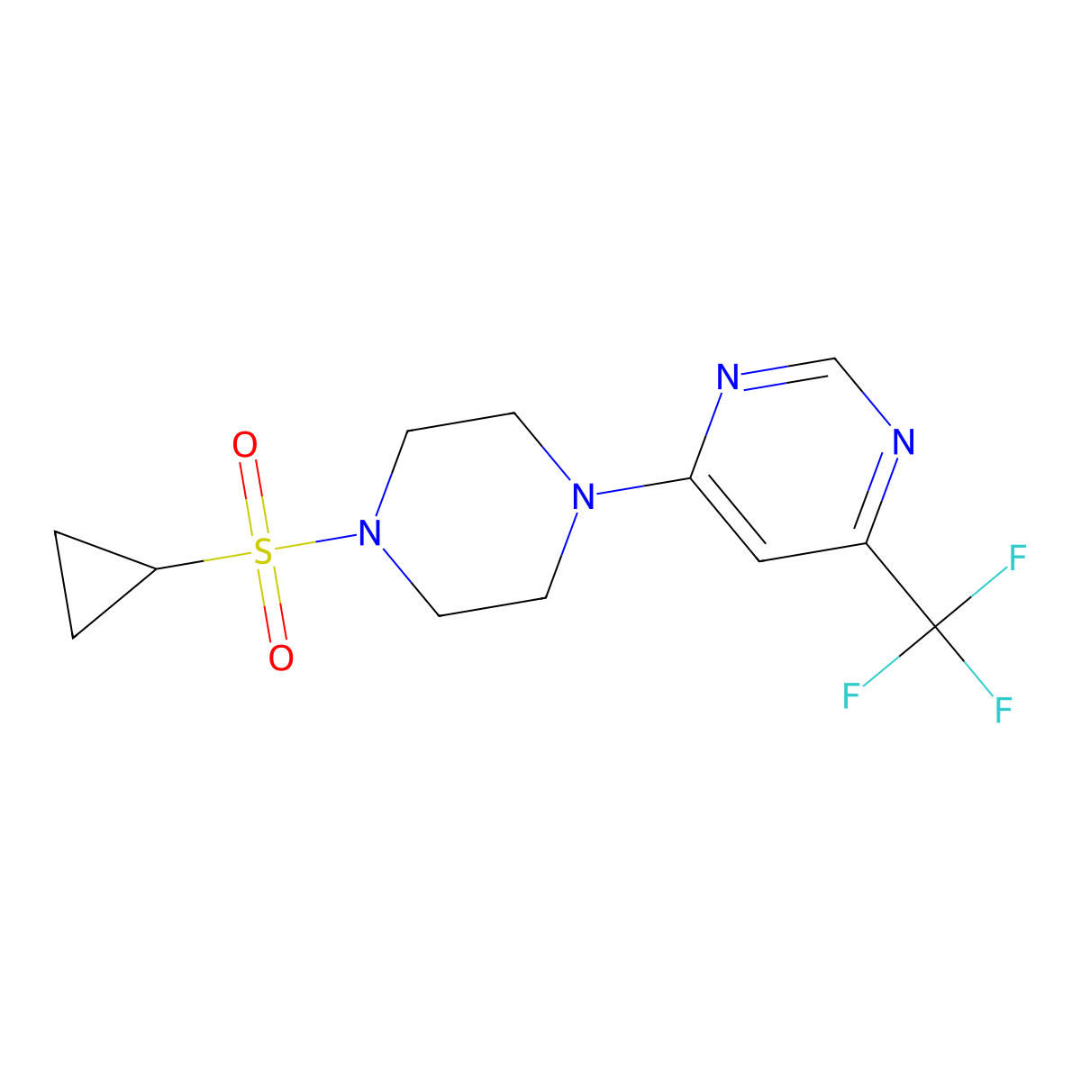 4-(4-(Cyclopropylsulfonyl)piperazin-1-yl)-6-(trifluoromethyl)pyrimidine molecular structure, CAS 2034264-04-3