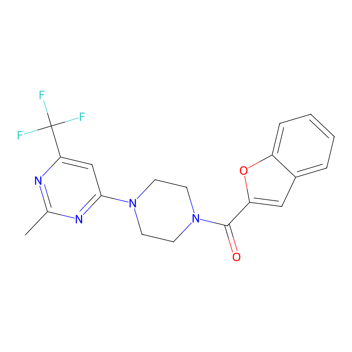 Benzofuran-2-yl(4-(2-methyl-6-(trifluoromethyl)pyrimidin-4-yl)piperazin-1-yl)methanone molecular structure, CAS 2034264-10-1