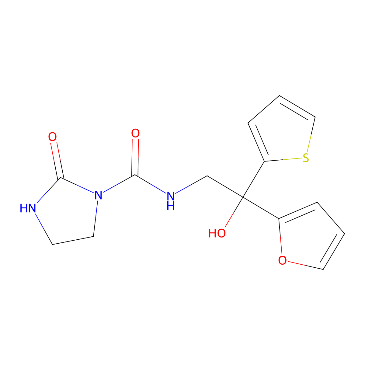 N-(2-(furan-2-yl)-2-hydroxy-2-(thiophen-2-yl)ethyl)-2-oxoimidazolidine-1-carboxamide molecular structure, CAS 2034264-13-4