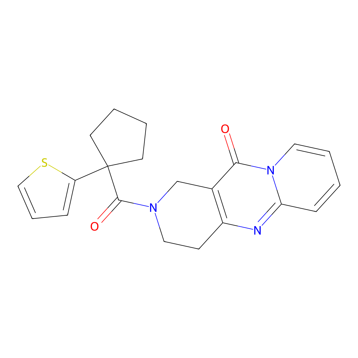 2-(1-(thiophen-2-yl)cyclopentanecarbonyl)-3,4-dihydro-1H-dipyrido[1,2-a:4',3'-d]pyrimidin-11(2H)-one molecular structure, CAS 2034264-23-6