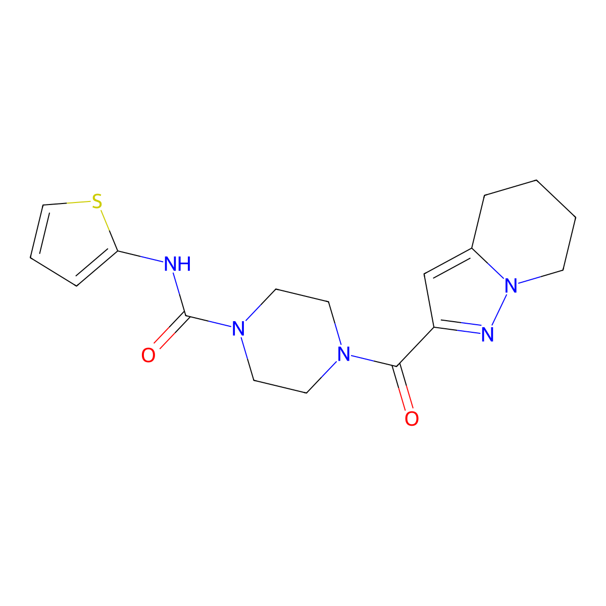 4-(4,5,6,7-tetrahydropyrazolo[1,5-a]pyridine-2-carbonyl)-N-(thiophen-2-yl)piperazine-1-carboxamide molecular structure, CAS 2034264-24-7