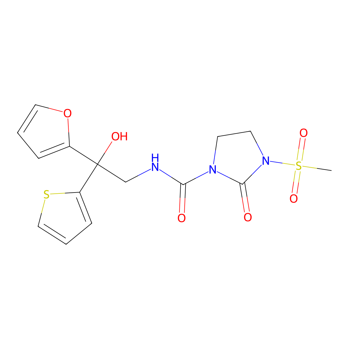 N-(2-(furan-2-yl)-2-hydroxy-2-(thiophen-2-yl)ethyl)-3-(methylsulfonyl)-2-oxoimidazolidine-1-carboxamide molecular structure, CAS 2034264-26-9