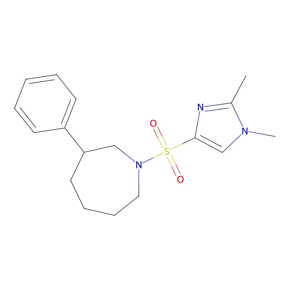 1-[(1,2-dimethyl-1H-imidazol-4-yl)sulfonyl]-3-phenylazepane molecular structure, CAS 2034264-29-2