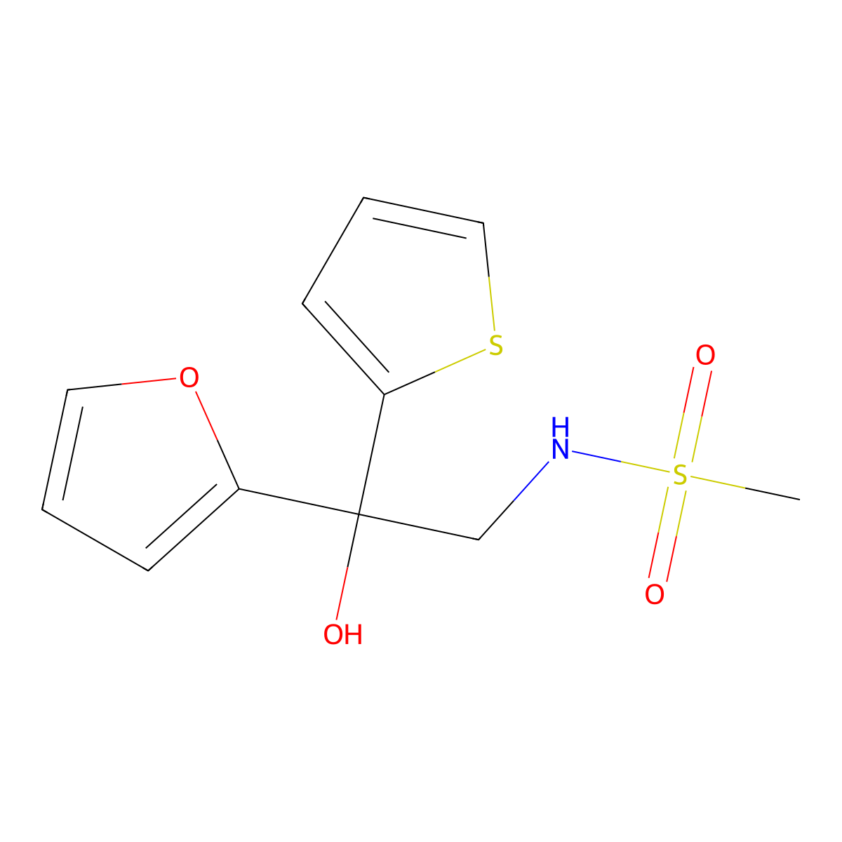 N-(2-(furan-2-yl)-2-hydroxy-2-(thiophen-2-yl)ethyl)methanesulfonamide molecular structure, CAS 2034264-30-5