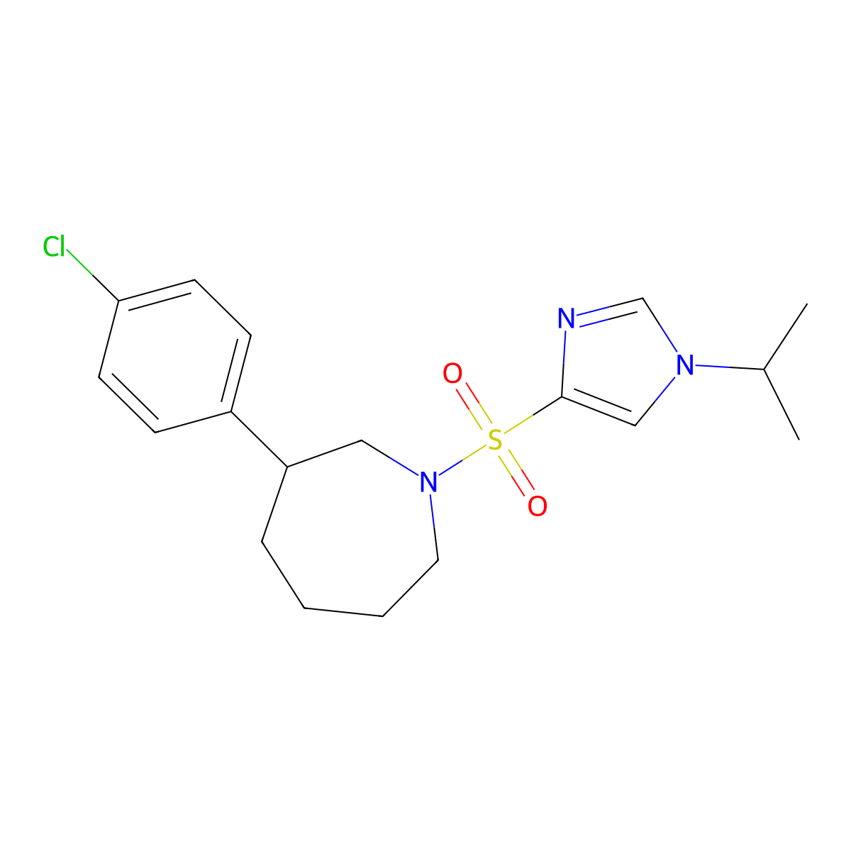 3-(4-chlorophenyl)-1-((1-isopropyl-1H-imidazol-4-yl)sulfonyl)azepane molecular structure, CAS 2034264-33-8