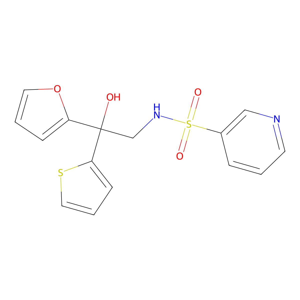 N-(2-(furan-2-yl)-2-hydroxy-2-(thiophen-2-yl)ethyl)pyridine-3-sulfonamide molecular structure, CAS 2034264-39-4