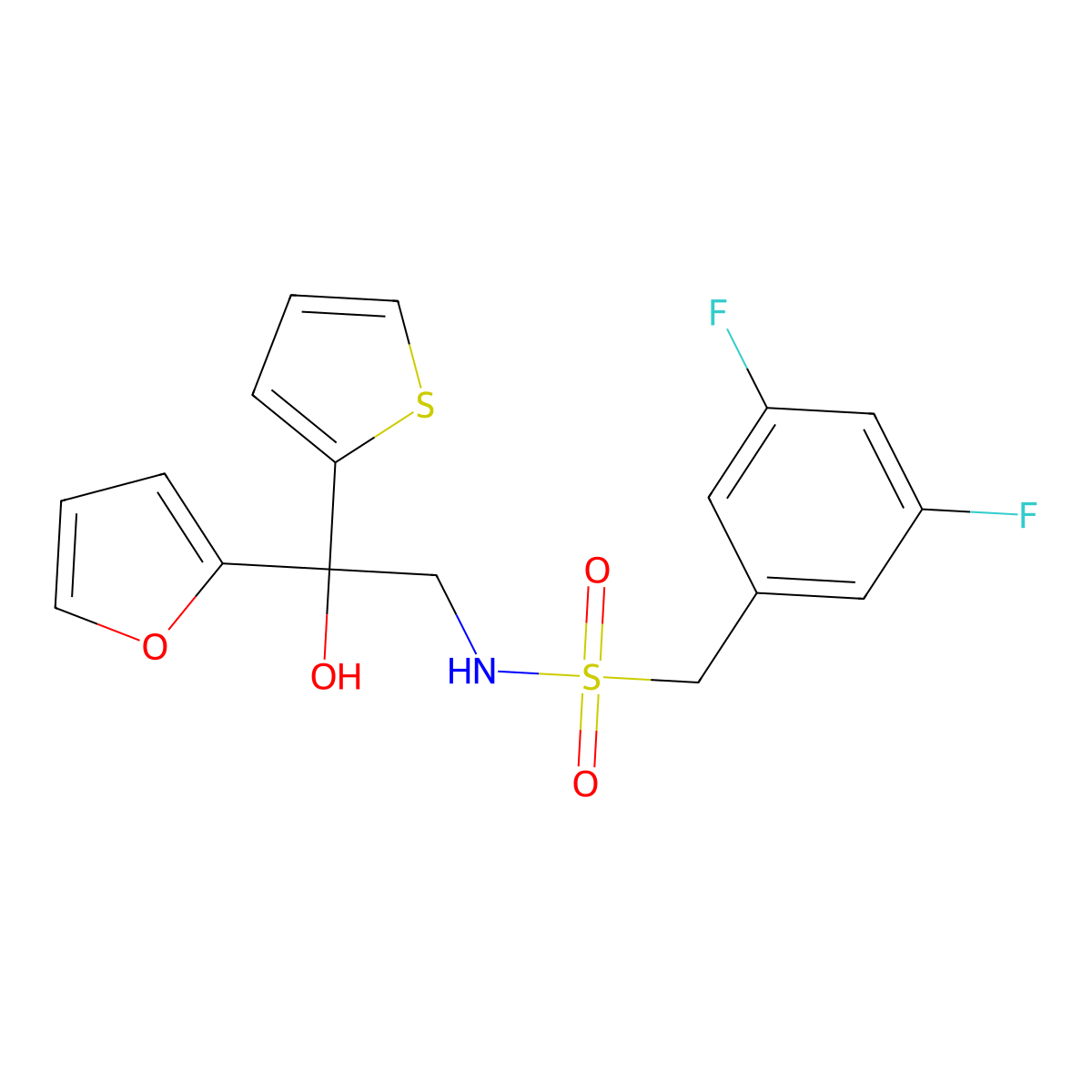 1-(3,5-difluorophenyl)-N-(2-(furan-2-yl)-2-hydroxy-2-(thiophen-2-yl)ethyl)methanesulfonamide molecular structure, CAS 2034264-44-1