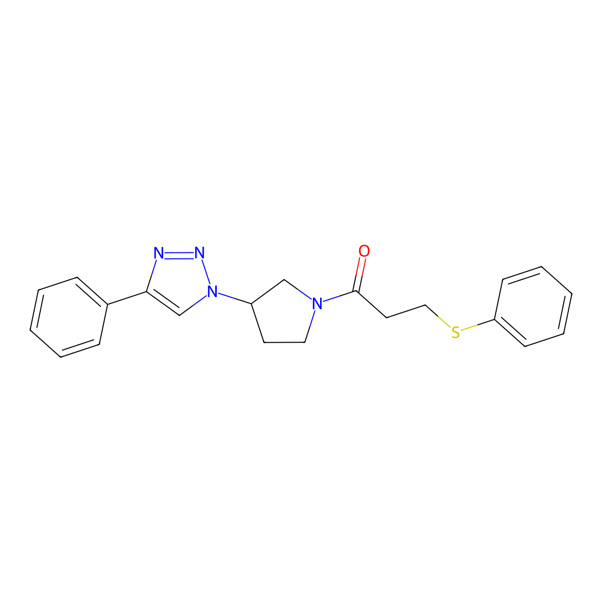 1-(3-(4-phenyl-1H-1,2,3-triazol-1-yl)pyrrolidin-1-yl)-3-(phenylthio)propan-1-one molecular structure, CAS 2034264-45-2