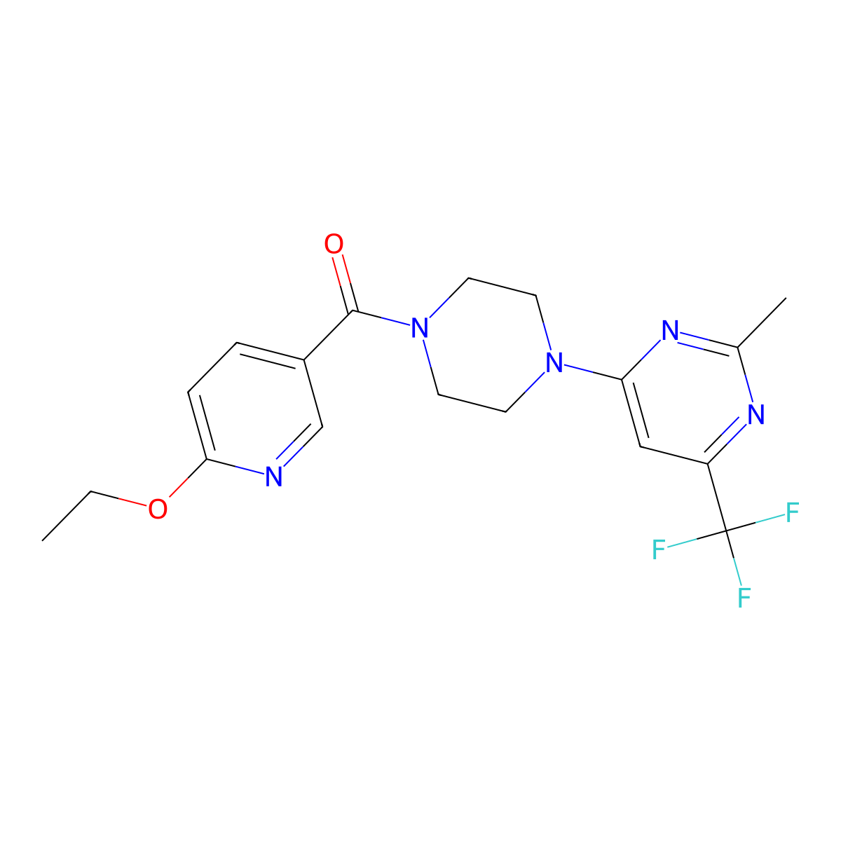 (6-Ethoxypyridin-3-yl)(4-(2-methyl-6-(trifluoromethyl)pyrimidin-4-yl)piperazin-1-yl)methanone molecular structure, CAS 2034264-51-0