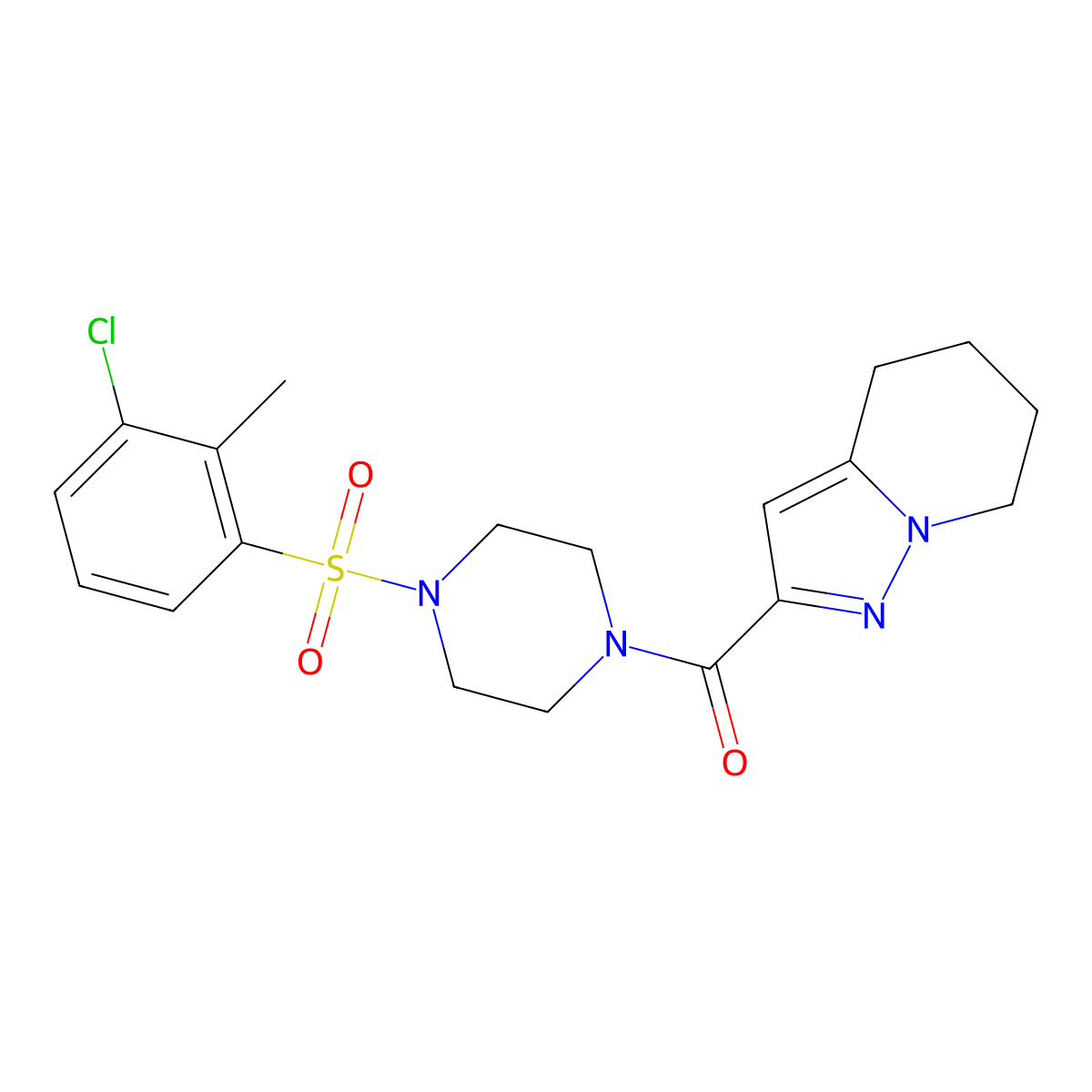 (4-((3-Chloro-2-methylphenyl)sulfonyl)piperazin-1-yl)(4,5,6,7-tetrahydropyrazolo[1,5-a]pyridin-2-yl)methanone molecular structure, CAS 2034264-58-7