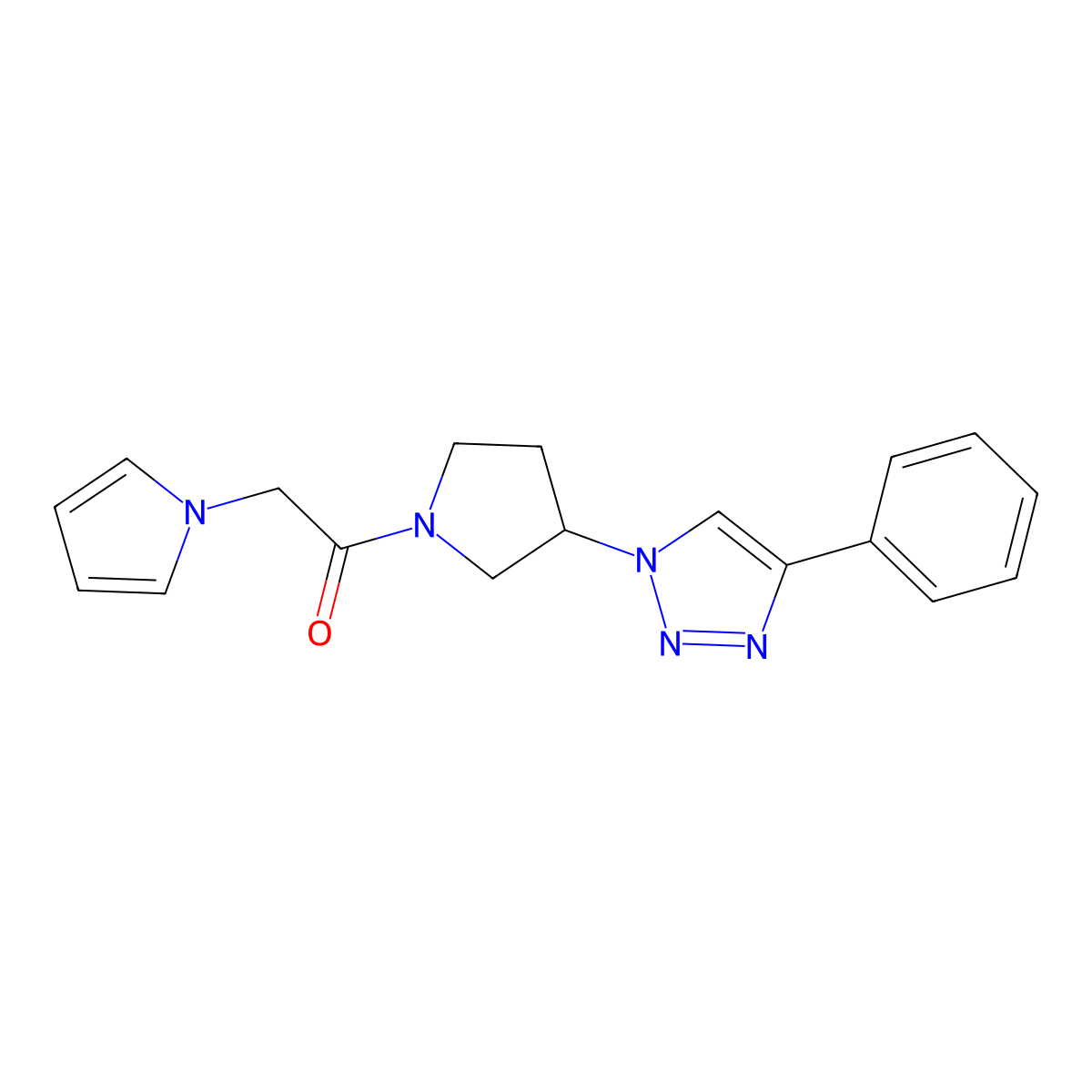 1-(3-(4-phenyl-1H-1,2,3-triazol-1-yl)pyrrolidin-1-yl)-2-(1H-pyrrol-1-yl)ethanone molecular structure, CAS 2034264-59-8