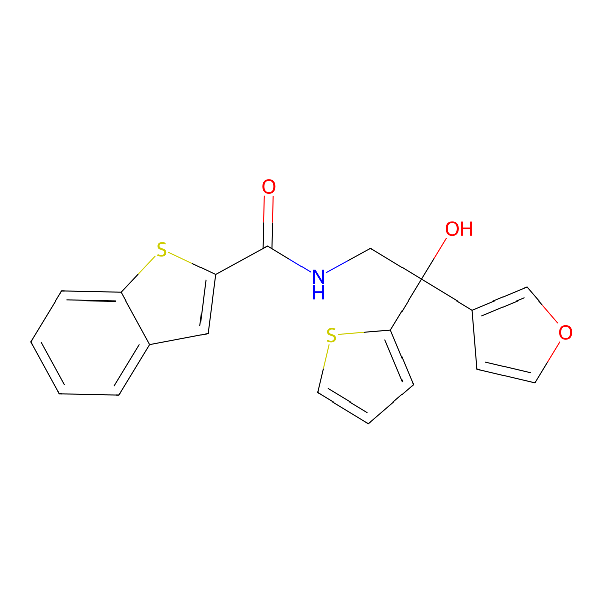 N-(2-(furan-3-yl)-2-hydroxy-2-(thiophen-2-yl)ethyl)benzo[b]thiophene-2-carboxamide molecular structure, CAS 2034264-60-1