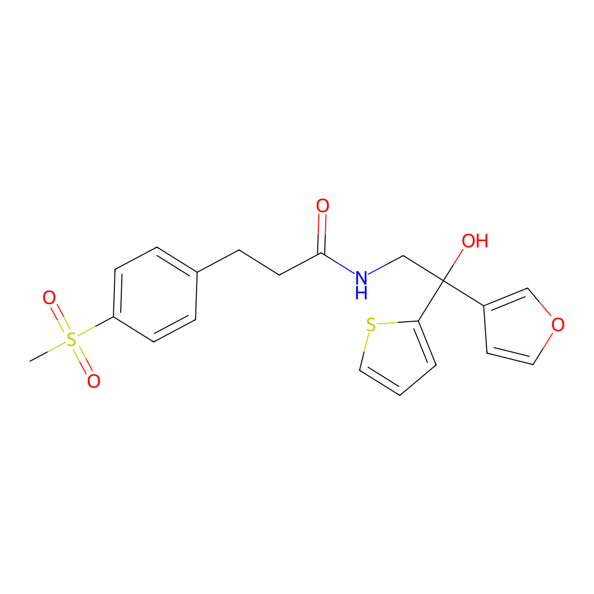 N-(2-(furan-3-yl)-2-hydroxy-2-(thiophen-2-yl)ethyl)-3-(4-(methylsulfonyl)phenyl)propanamide molecular structure, CAS 2034264-69-0