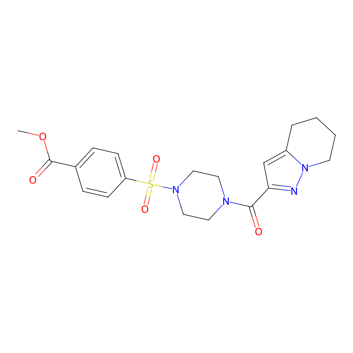 Methyl 4-((4-(4,5,6,7-tetrahydropyrazolo[1,5-a]pyridine-2-carbonyl)piperazin-1-yl)sulfonyl)benzoate molecular structure, CAS 2034264-70-3