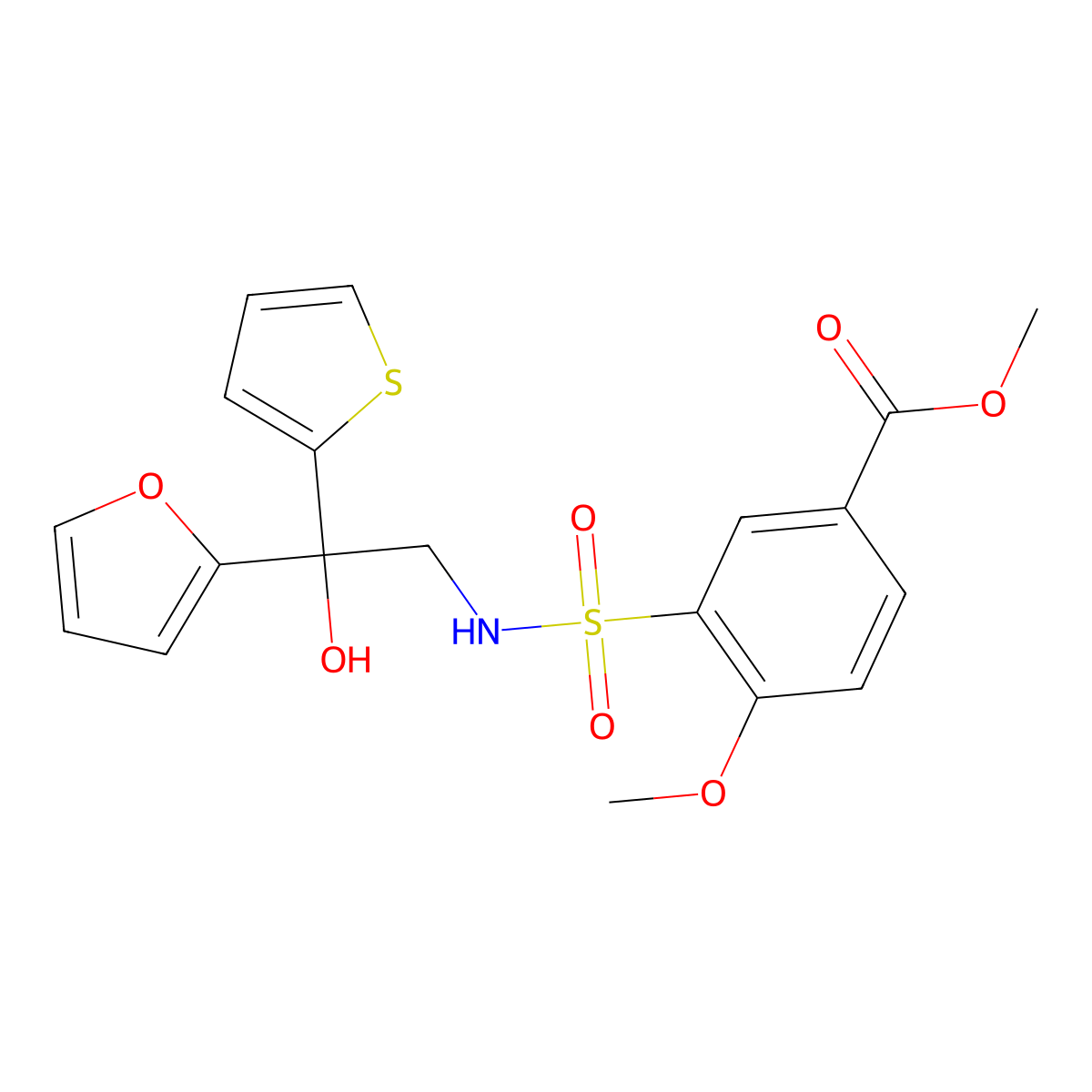 methyl 3-(N-(2-(furan-2-yl)-2-hydroxy-2-(thiophen-2-yl)ethyl)sulfamoyl)-4-methoxybenzoate molecular structure, CAS 2034264-75-8