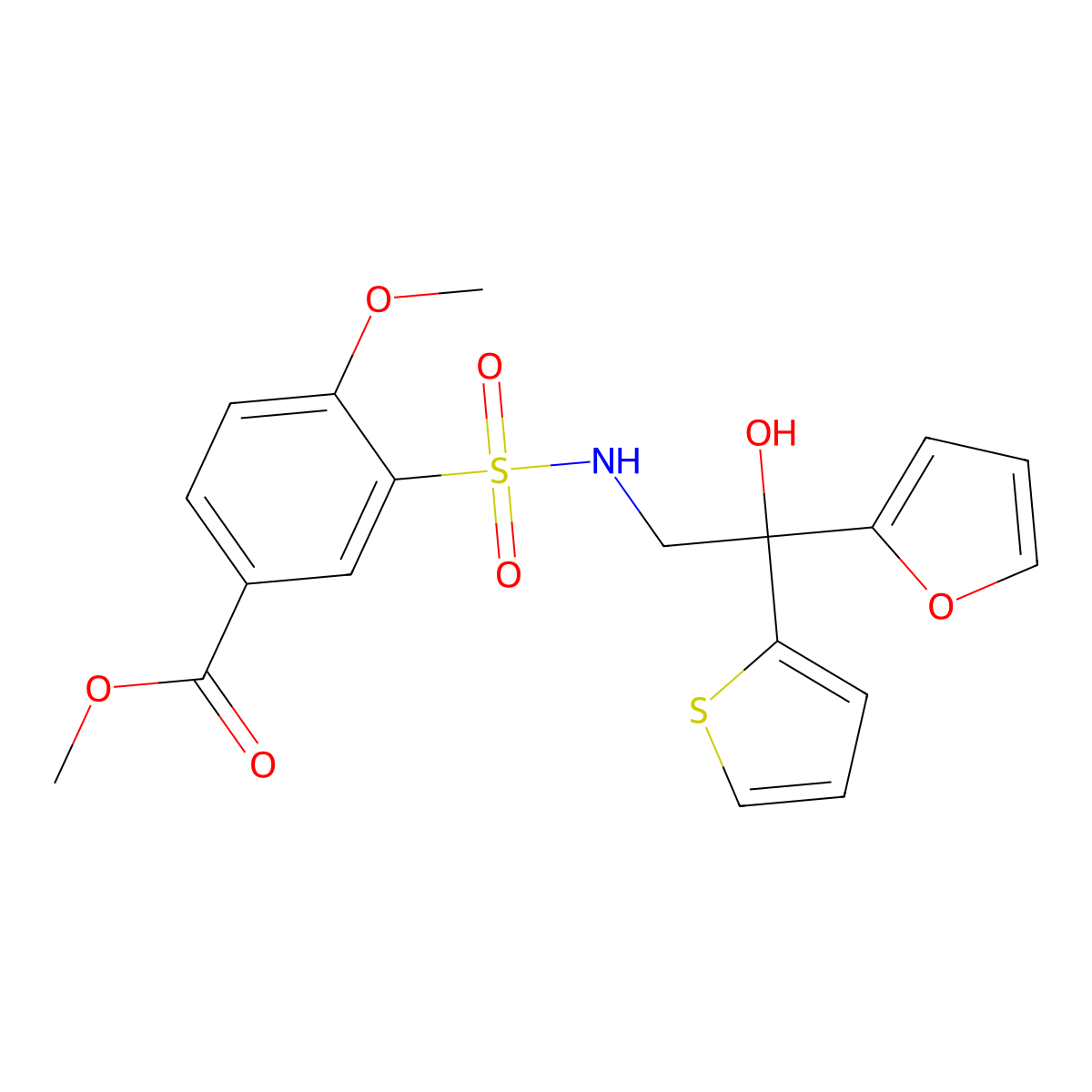 methyl 3-(N-(2-(furan-2-yl)-2-hydroxy-2-(thiophen-2-yl)ethyl)sulfamoyl)-4-methoxybenzoate molecular structure, CAS 2034264-75-8
