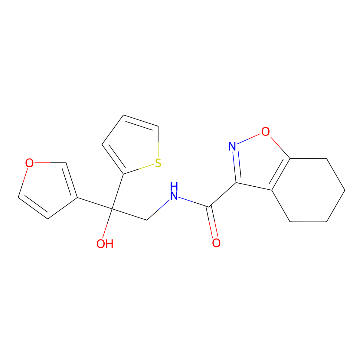 N-(2-(furan-3-yl)-2-hydroxy-2-(thiophen-2-yl)ethyl)-4,5,6,7-tetrahydrobenzo[d]isoxazole-3-carboxamide molecular structure, CAS 2034264-77-0