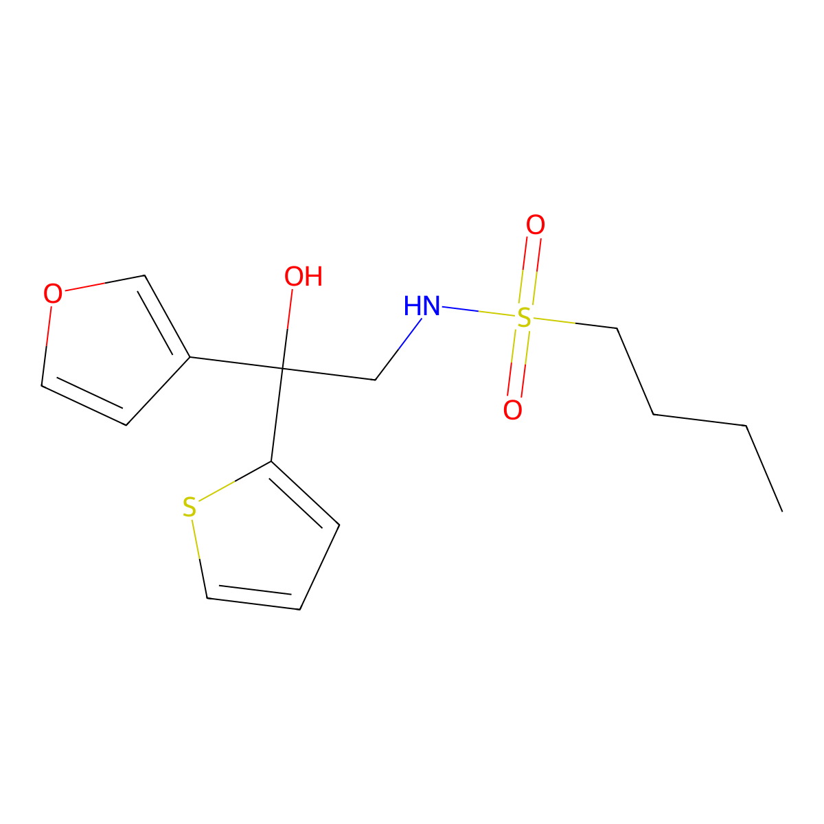 N-[2-(furan-3-yl)-2-hydroxy-2-(thiophen-2-yl)ethyl]butane-1-sulfonamide molecular structure, CAS 2034264-84-9