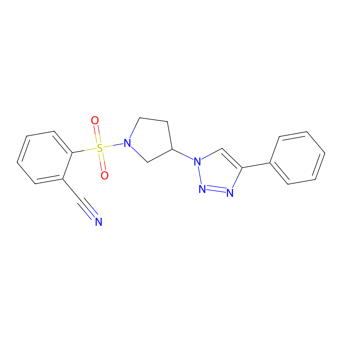 2-((3-(4-phenyl-1H-1,2,3-triazol-1-yl)pyrrolidin-1-yl)sulfonyl)benzonitrile molecular structure, CAS 2034264-86-1