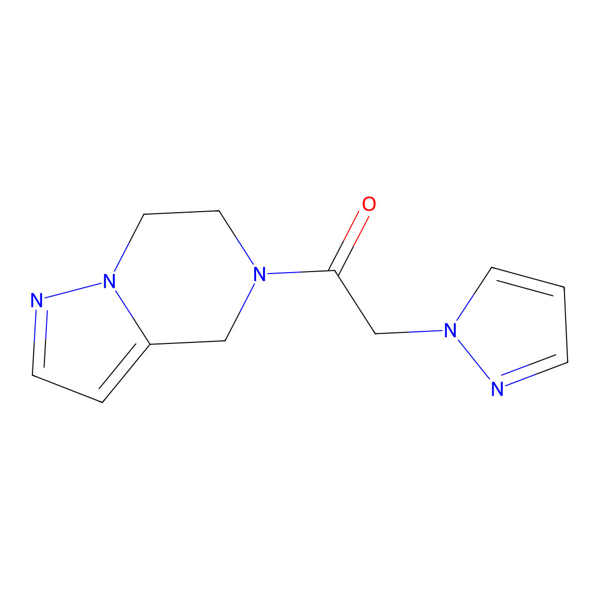 1-(6,7-dihydropyrazolo[1,5-a]pyrazin-5(4H)-yl)-2-(1H-pyrazol-1-yl)ethanone molecular structure, CAS 2034264-88-3