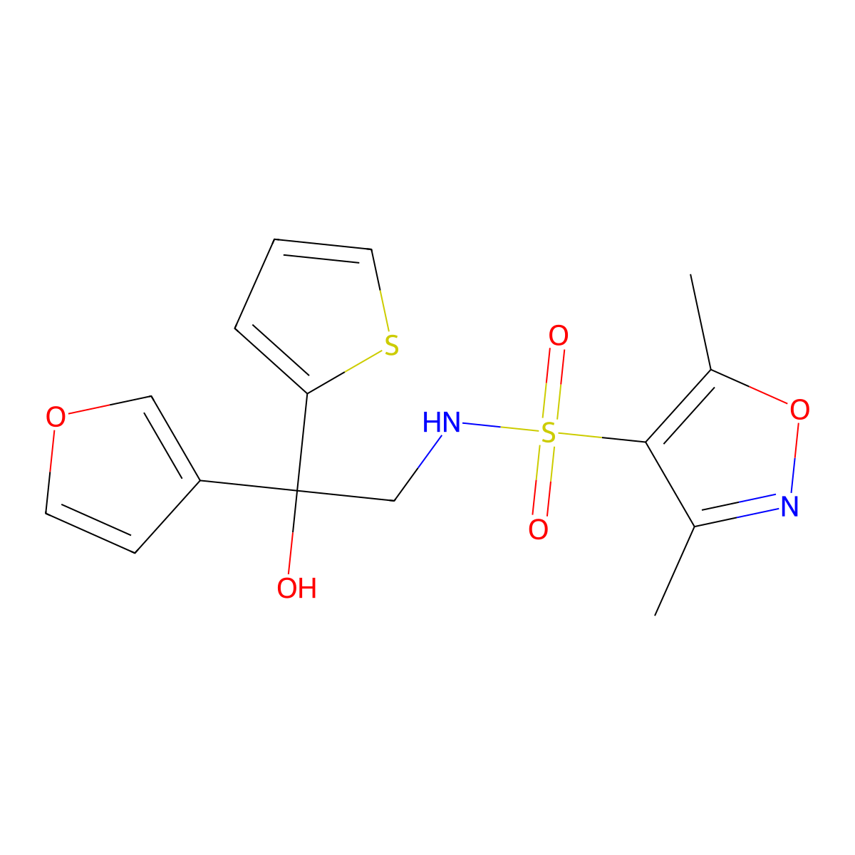 N-(2-(furan-3-yl)-2-hydroxy-2-(thiophen-2-yl)ethyl)-3,5-dimethylisoxazole-4-sulfonamide molecular structure, CAS 2034264-89-4