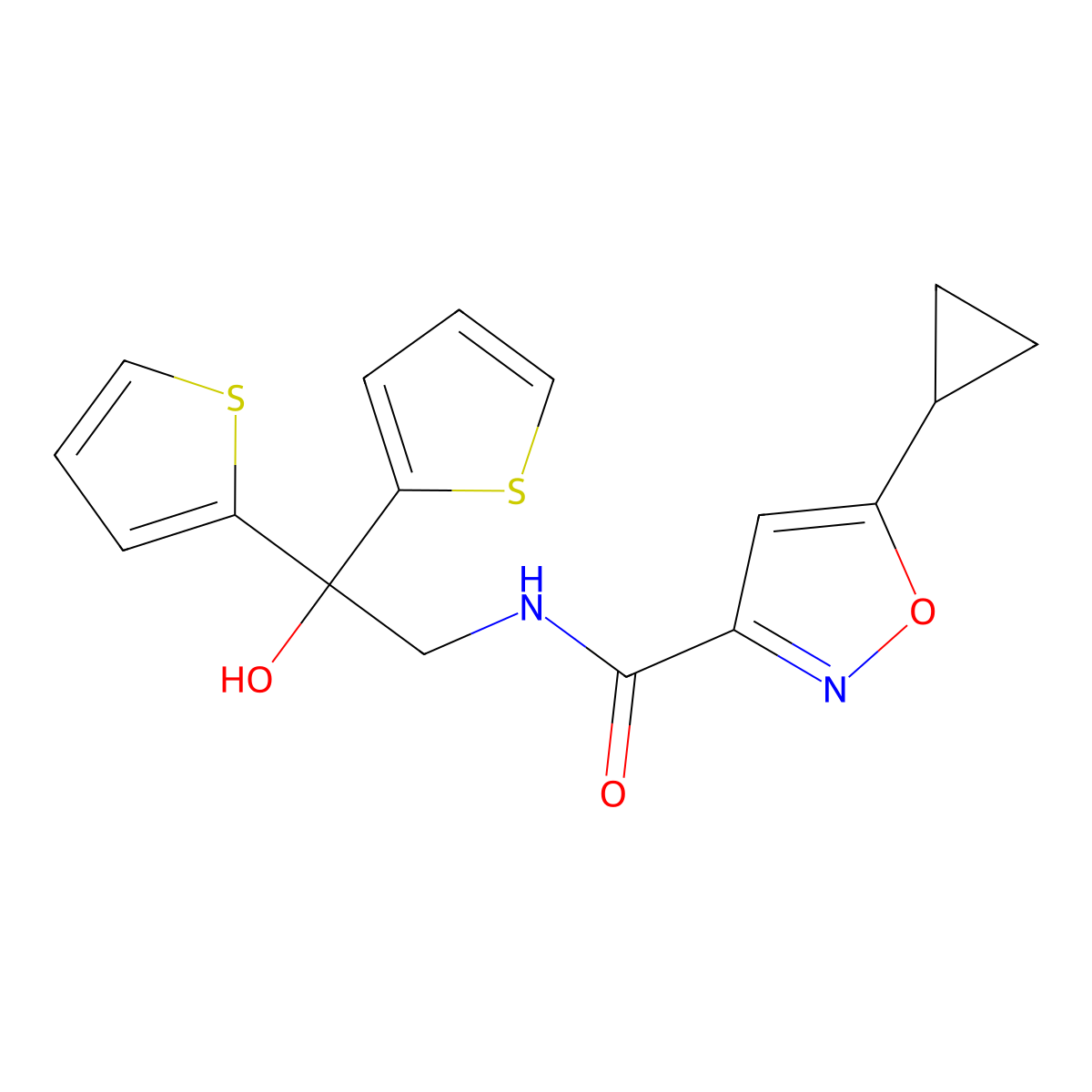 5-cyclopropyl-N-(2-hydroxy-2,2-di(thiophen-2-yl)ethyl)isoxazole-3-carboxamide molecular structure, CAS 2034264-90-7