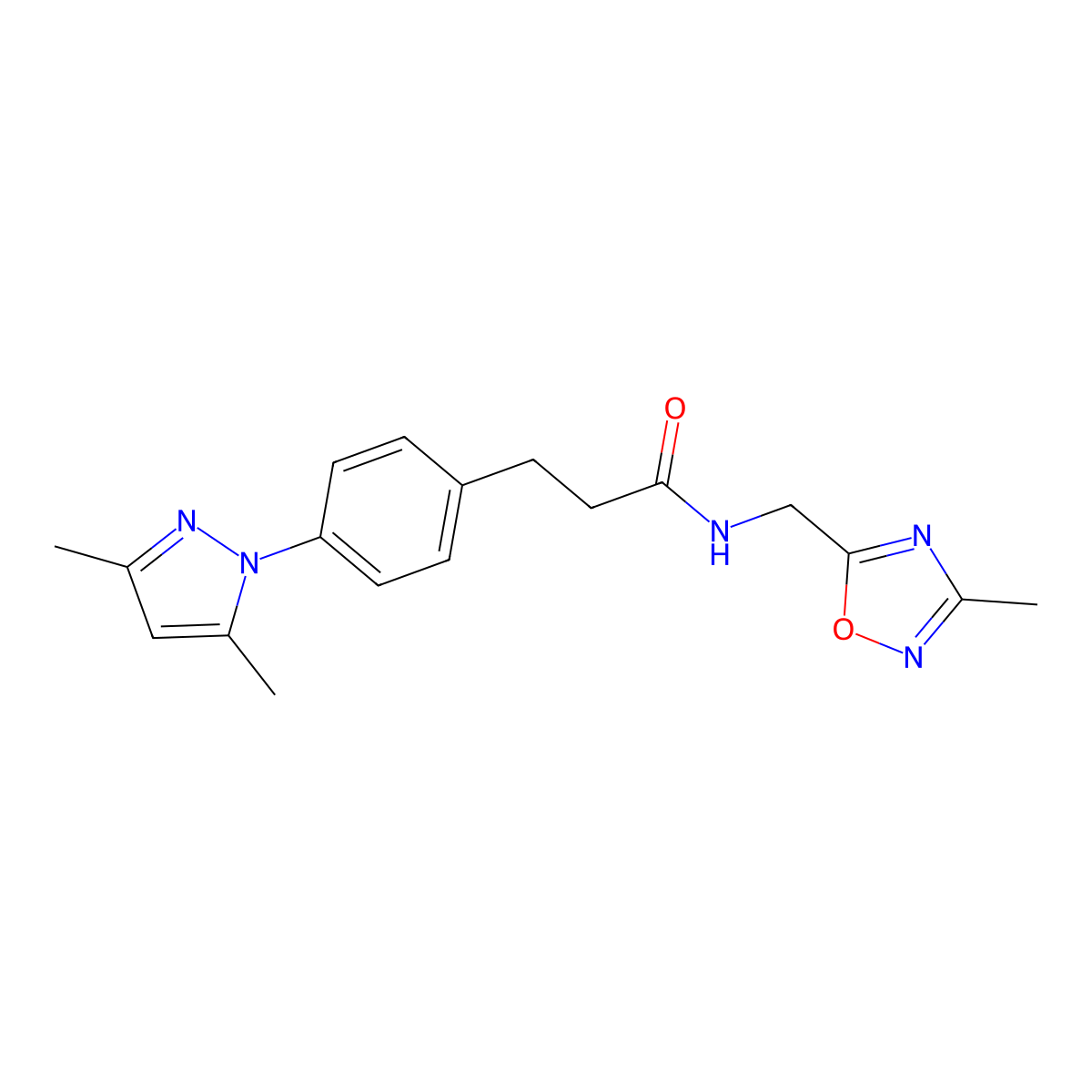 3-[4-(3,5-dimethyl-1H-pyrazol-1-yl)phenyl]-N-[(3-methyl-1,2,4-oxadiazol-5-yl)methyl]propanamide molecular structure, CAS 2034264-93-0