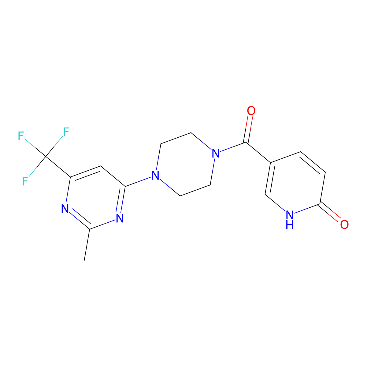 5-(4-(2-methyl-6-(trifluoromethyl)pyrimidin-4-yl)piperazine-1-carbonyl)pyridin-2(1H)-one molecular structure, CAS 2034264-97-4