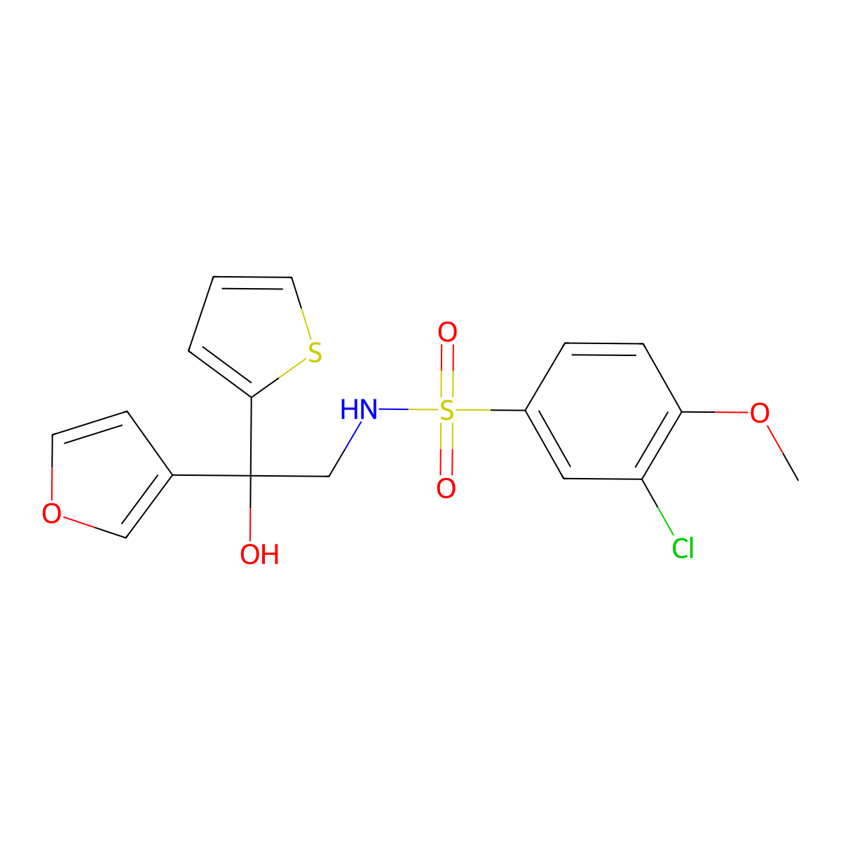 3-chloro-N-(2-(furan-3-yl)-2-hydroxy-2-(thiophen-2-yl)ethyl)-4-methoxybenzenesulfonamide molecular structure, CAS 2034264-98-5