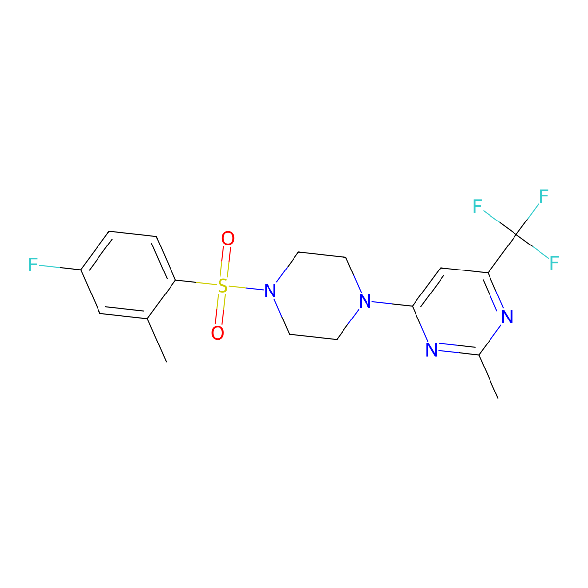 4-(4-((4-Fluoro-2-methylphenyl)sulfonyl)piperazin-1-yl)-2-methyl-6-(trifluoromethyl)pyrimidine molecular structure, CAS 2034265-02-4
