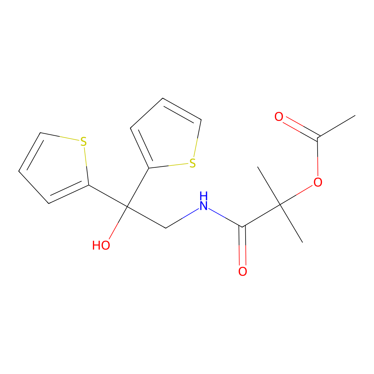 1-((2-Hydroxy-2,2-di(thiophen-2-yl)ethyl)amino)-2-methyl-1-oxopropan-2-yl acetate molecular structure, CAS 2034265-04-6