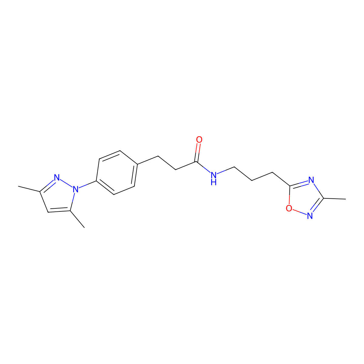 3-[4-(3,5-dimethyl-1H-pyrazol-1-yl)phenyl]-N-[3-(3-methyl-1,2,4-oxadiazol-5-yl)propyl]propanamide molecular structure, CAS 2034265-06-8