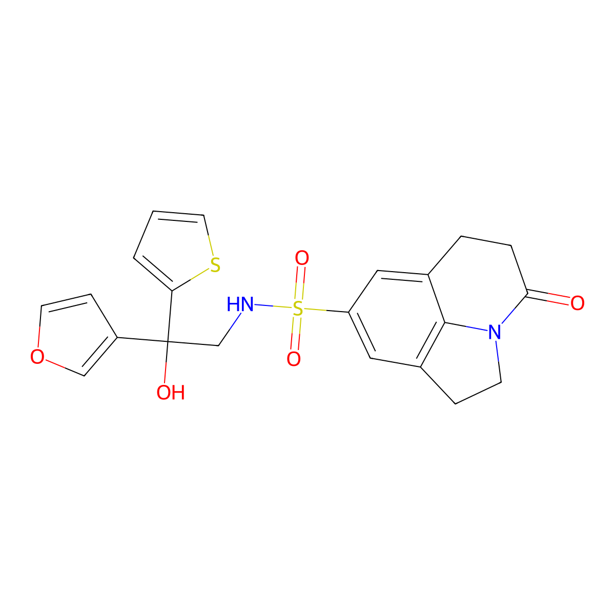 N-(2-(furan-3-yl)-2-hydroxy-2-(thiophen-2-yl)ethyl)-4-oxo-2,4,5,6-tetrahydro-1H-pyrrolo[3,2,1-ij]quinoline-8-sulfonamide molecular structure, CAS 2034265-07-9