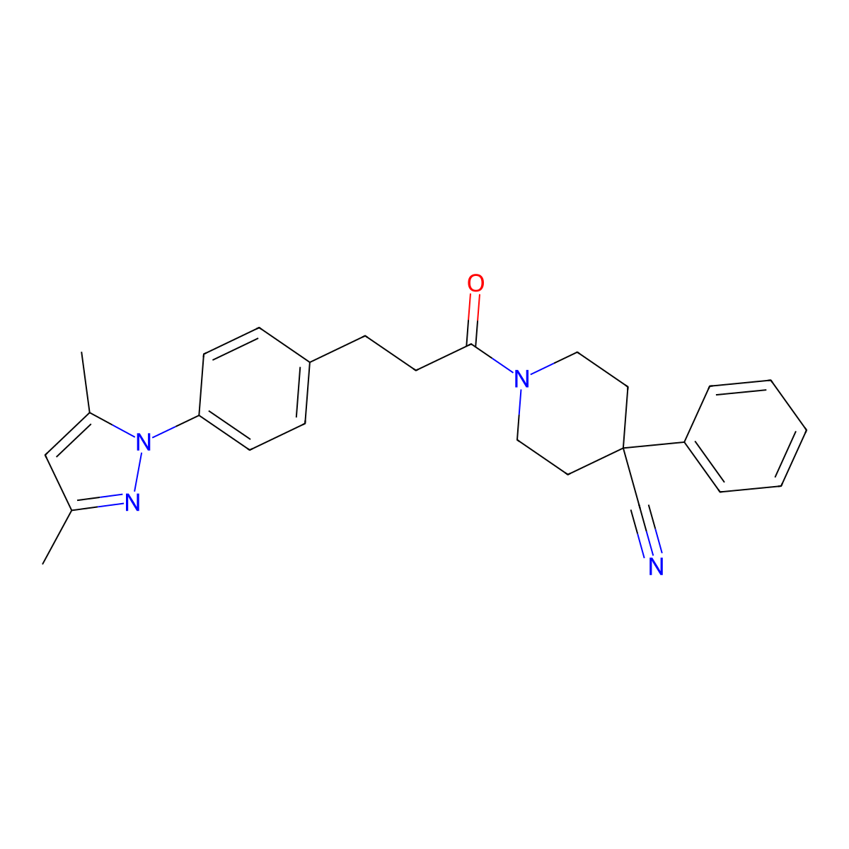 1-{3-[4-(3,5-dimethyl-1H-pyrazol-1-yl)phenyl]propanoyl}-4-phenylpiperidine-4-carbonitrile molecular structure, CAS 2034265-16-0
