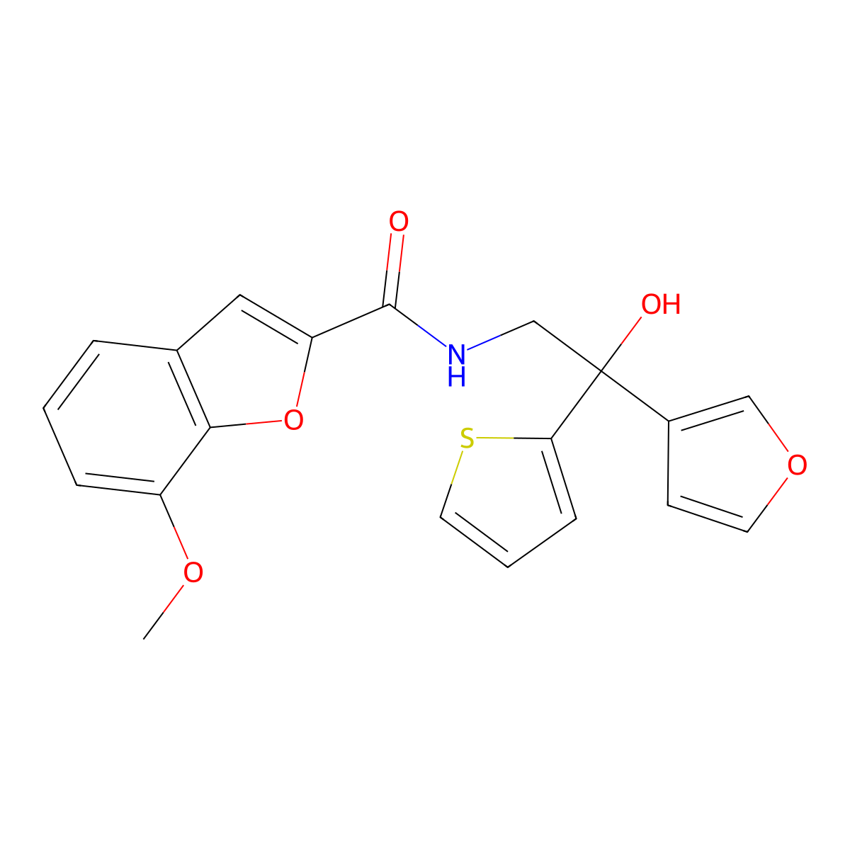 N-(2-(furan-3-yl)-2-hydroxy-2-(thiophen-2-yl)ethyl)-7-methoxybenzofuran-2-carboxamide molecular structure, CAS 2034265-18-2